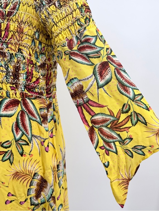 FARM RIO Bria Yellow Jungle Motif Smocked Mini Dress NWT - Picture 4 of 8